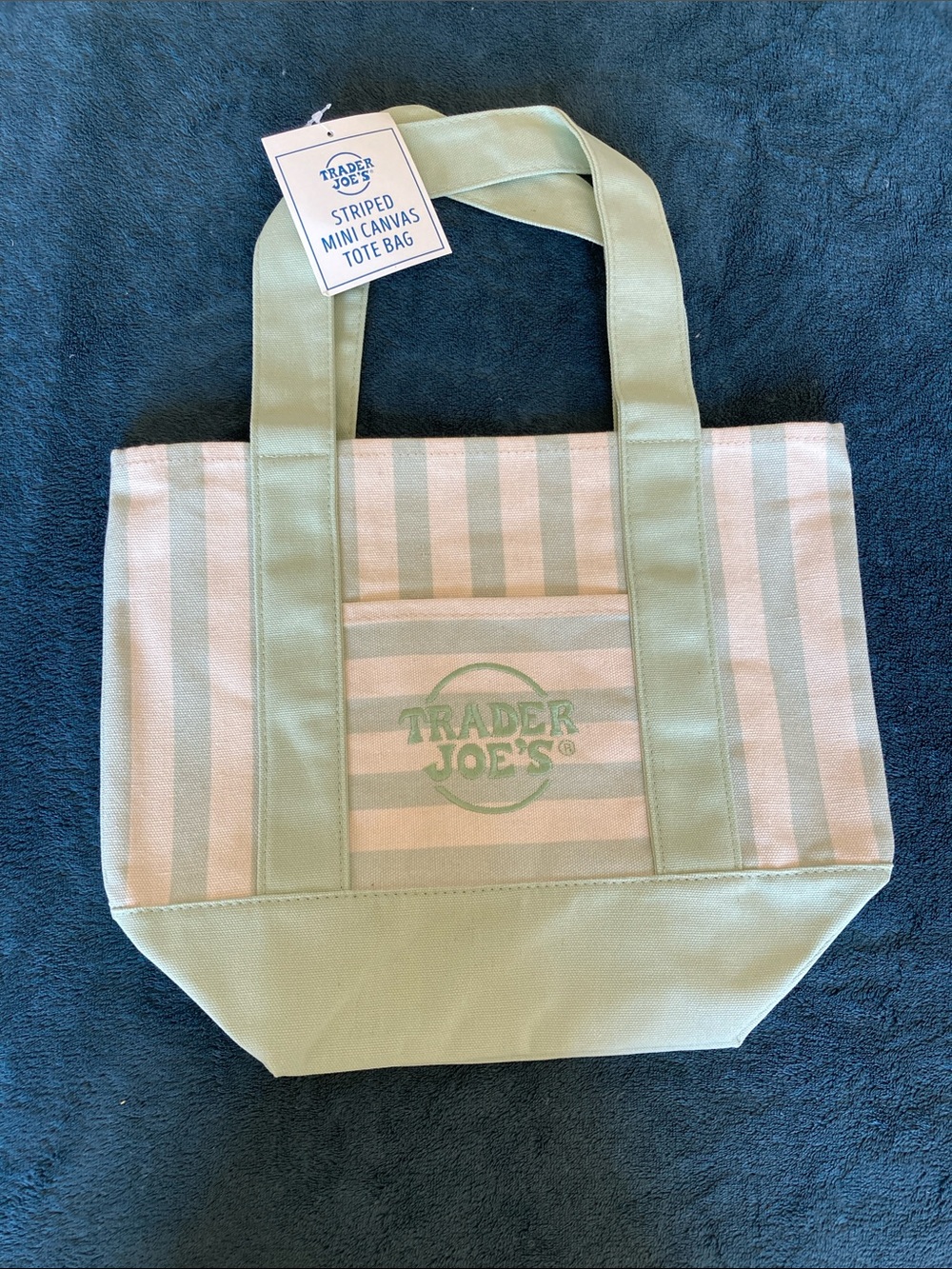 Trader Joe’s Green Stripe Mini Canvas Tote Bag